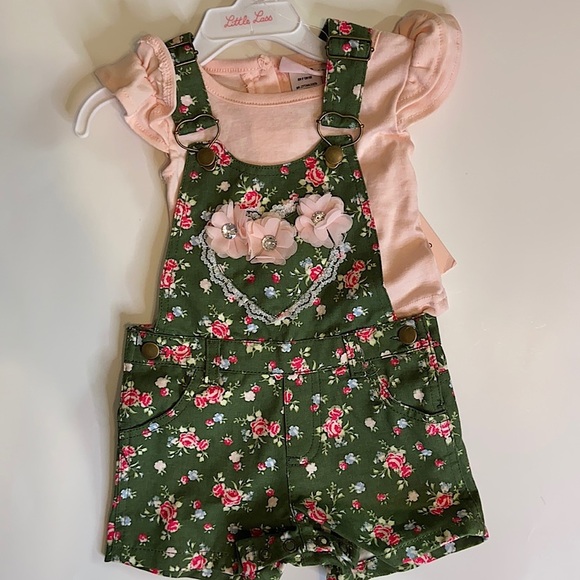 Little Lass Green and Pink Shortall Outfit NWT - Picture 2 of 9